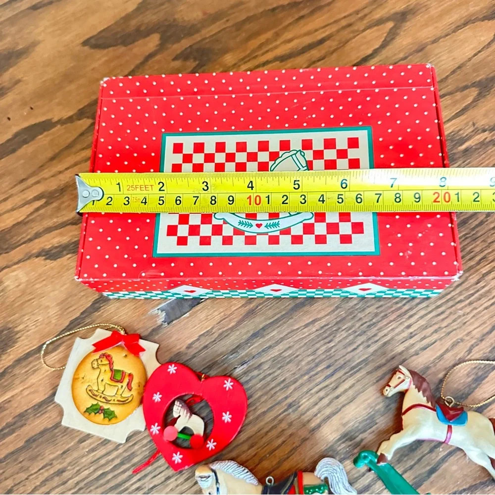Vintage Rocking Horse Christmas Ornament Set & Pencil box